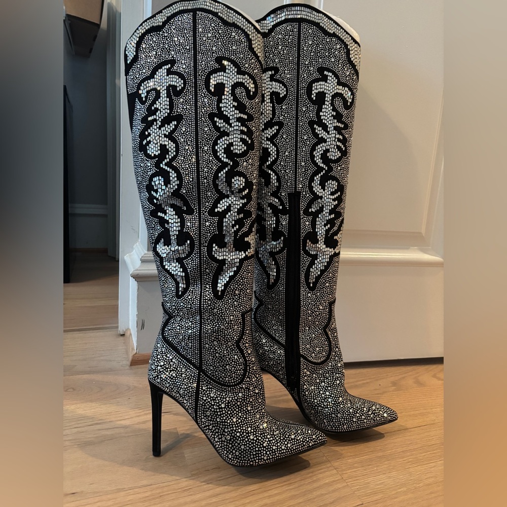 INC International Concepts Pewter Bling Over the Knee Boots 8.5